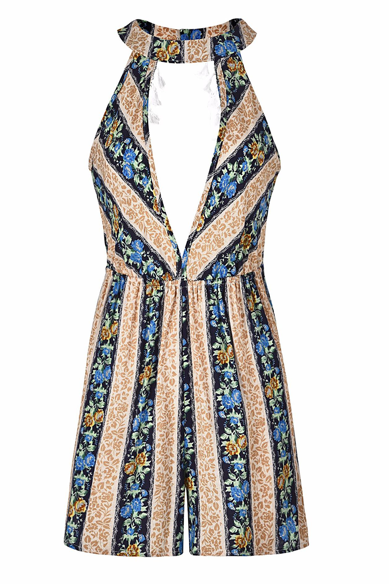 CM | Casual Print Patchwork Halter Straight Jumpsuits (3 Colores)