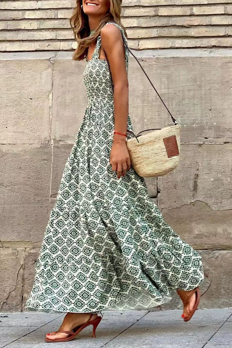 CM | Vestido maxi estampado con volantes