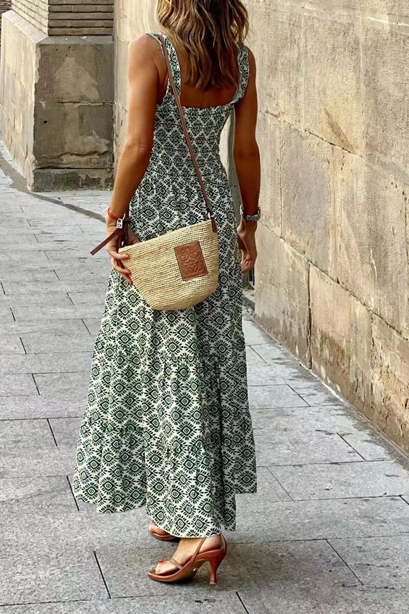 CM | Vestido maxi estampado con volantes