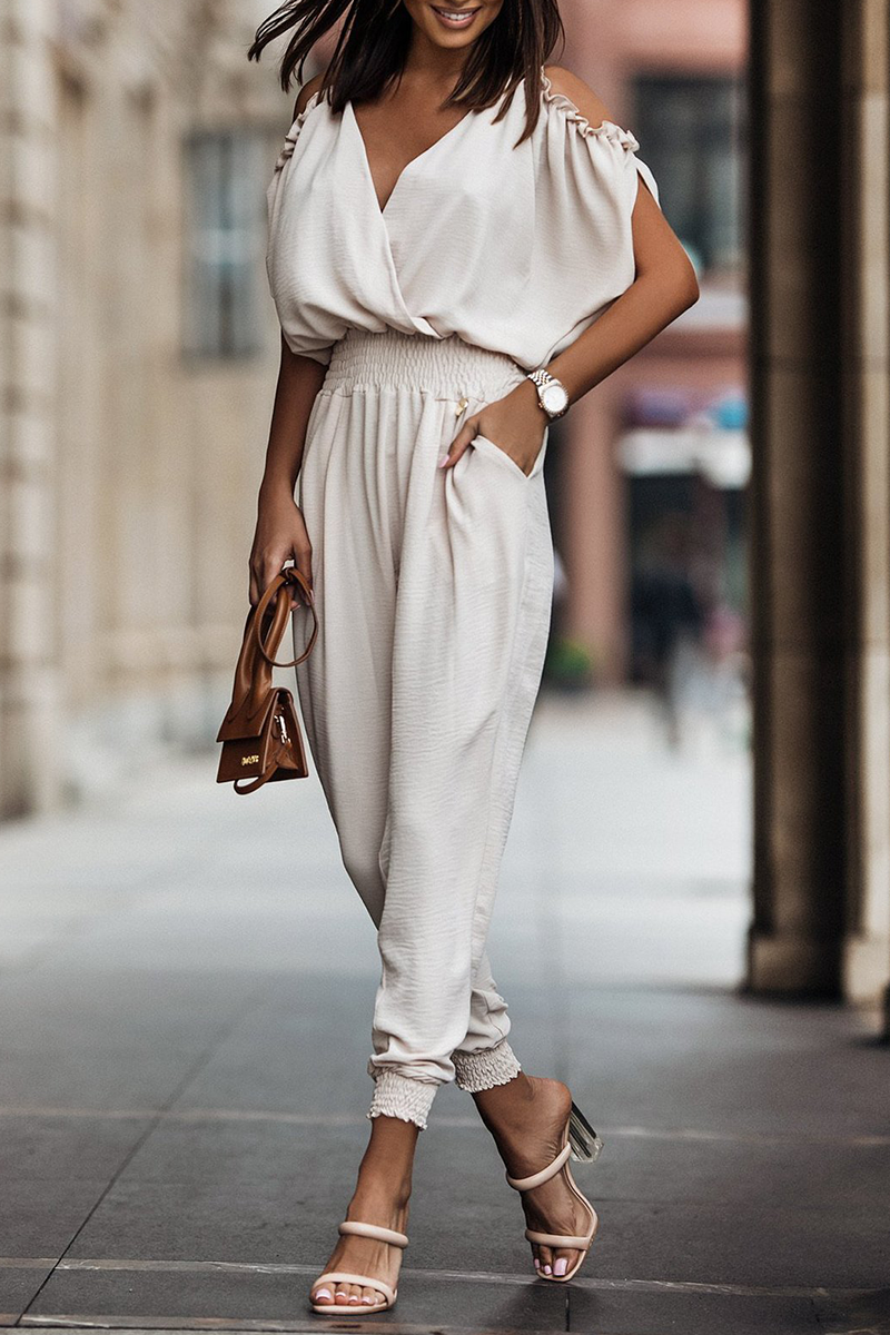CM | Casual Solid Patchwork V-Neck Harlan Jumpsuits