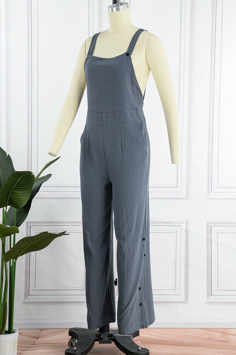 CM | Casual Solid Buckle Square Collar Regular Jumpsuits (5 Colores)