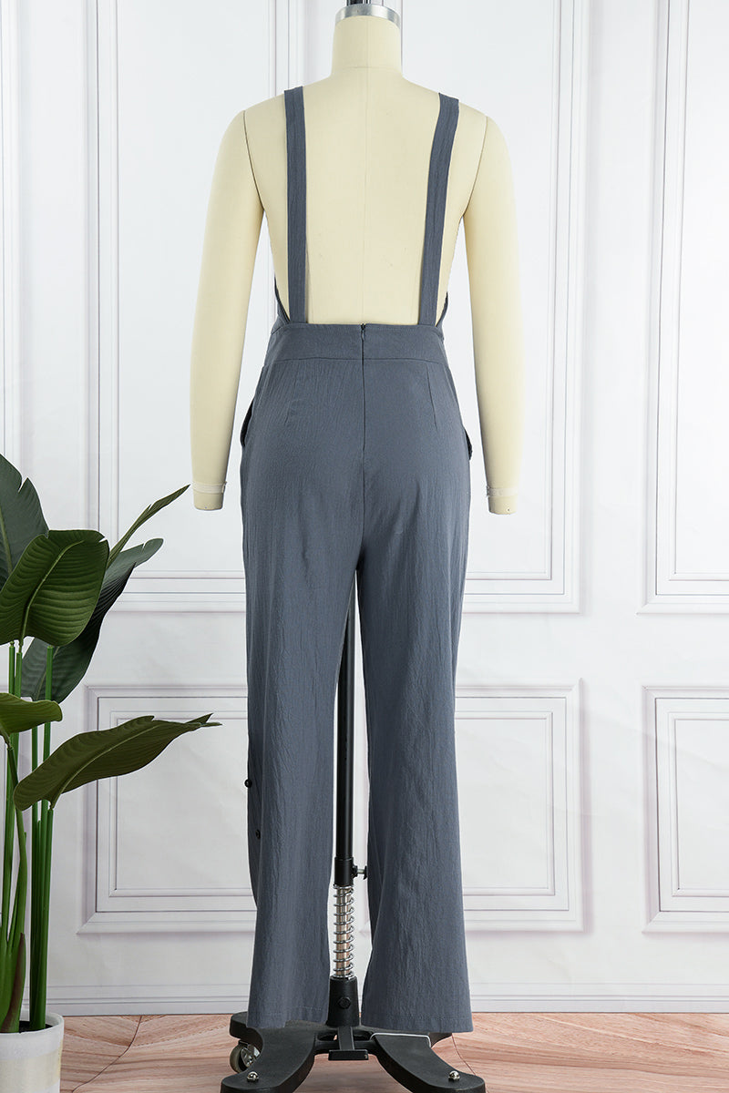 CM | Casual Solid Buckle Square Collar Regular Jumpsuits (5 Colores)