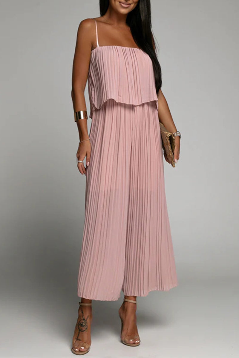 CM | Casual simplicidad plisados sólidos sin tirantes monos sueltos (3 colores)