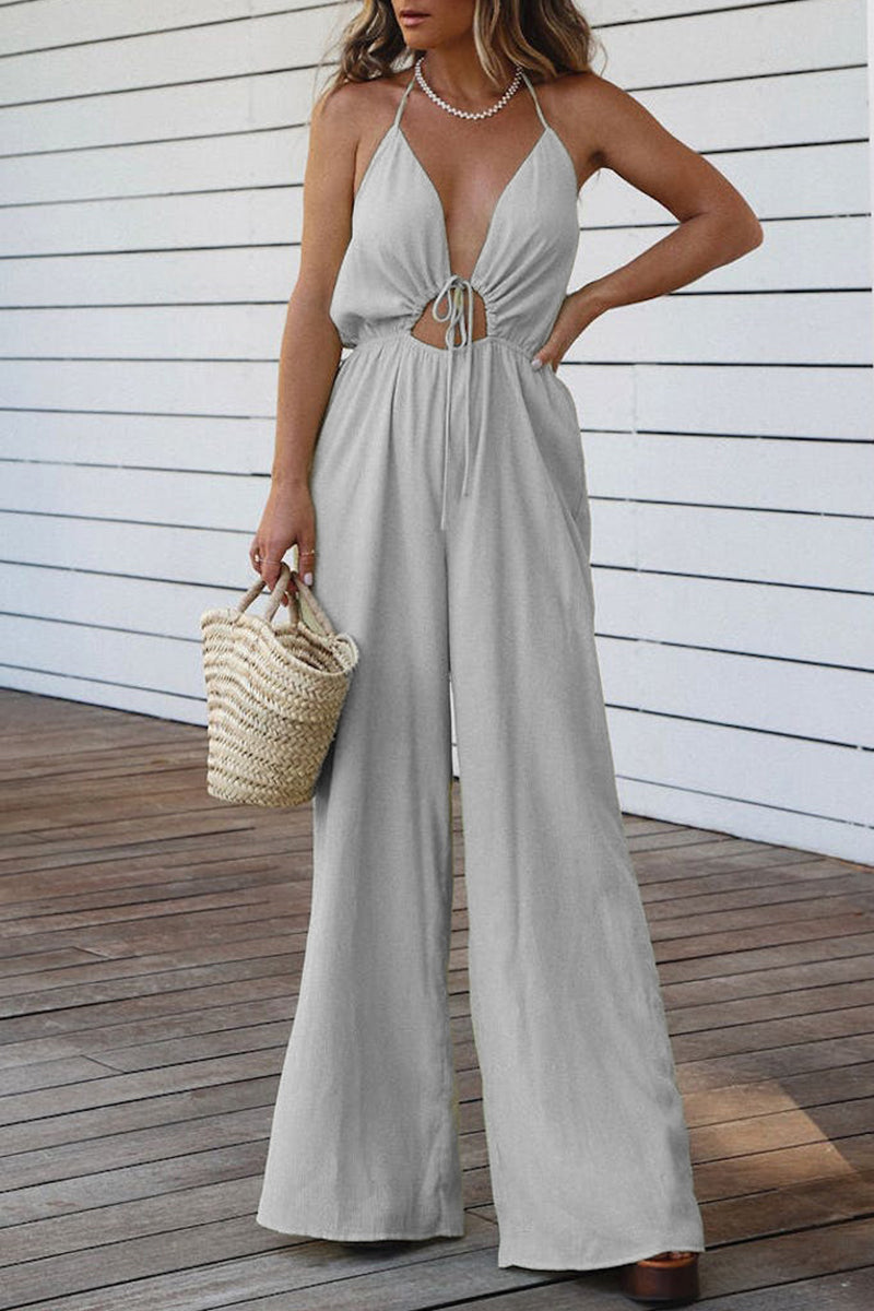 CM | Casual Solid Backless V Neck Regular Jumpsuits(3 Colours)