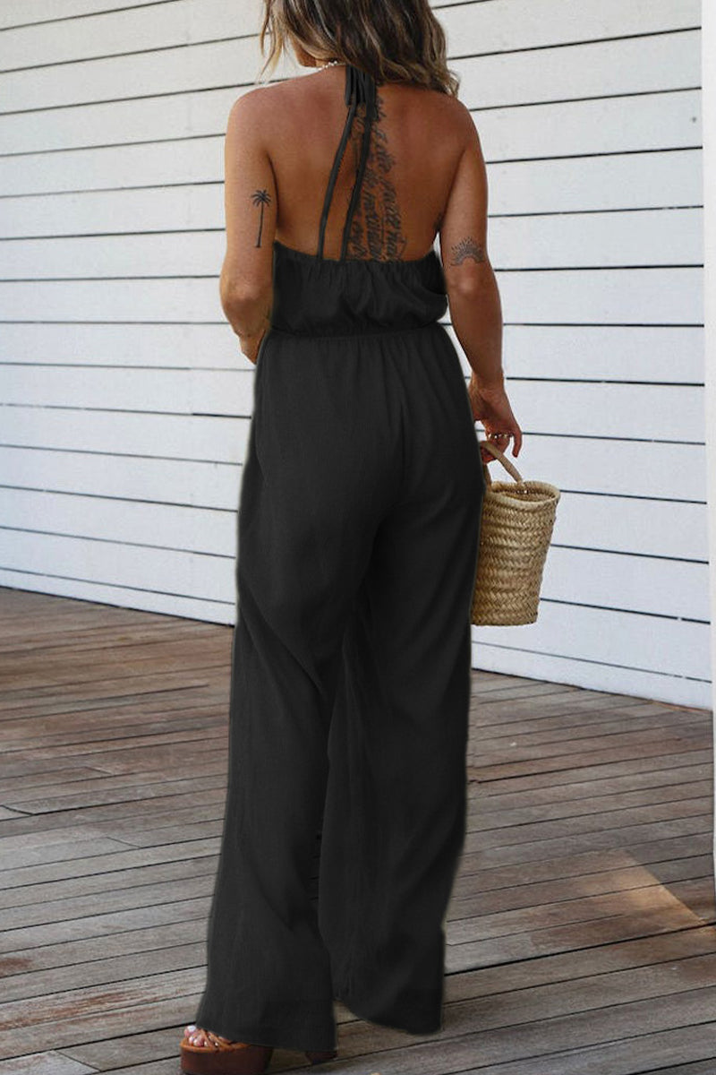 CM | Casual Solid Backless V Neck Regular Jumpsuits(3 Colours)