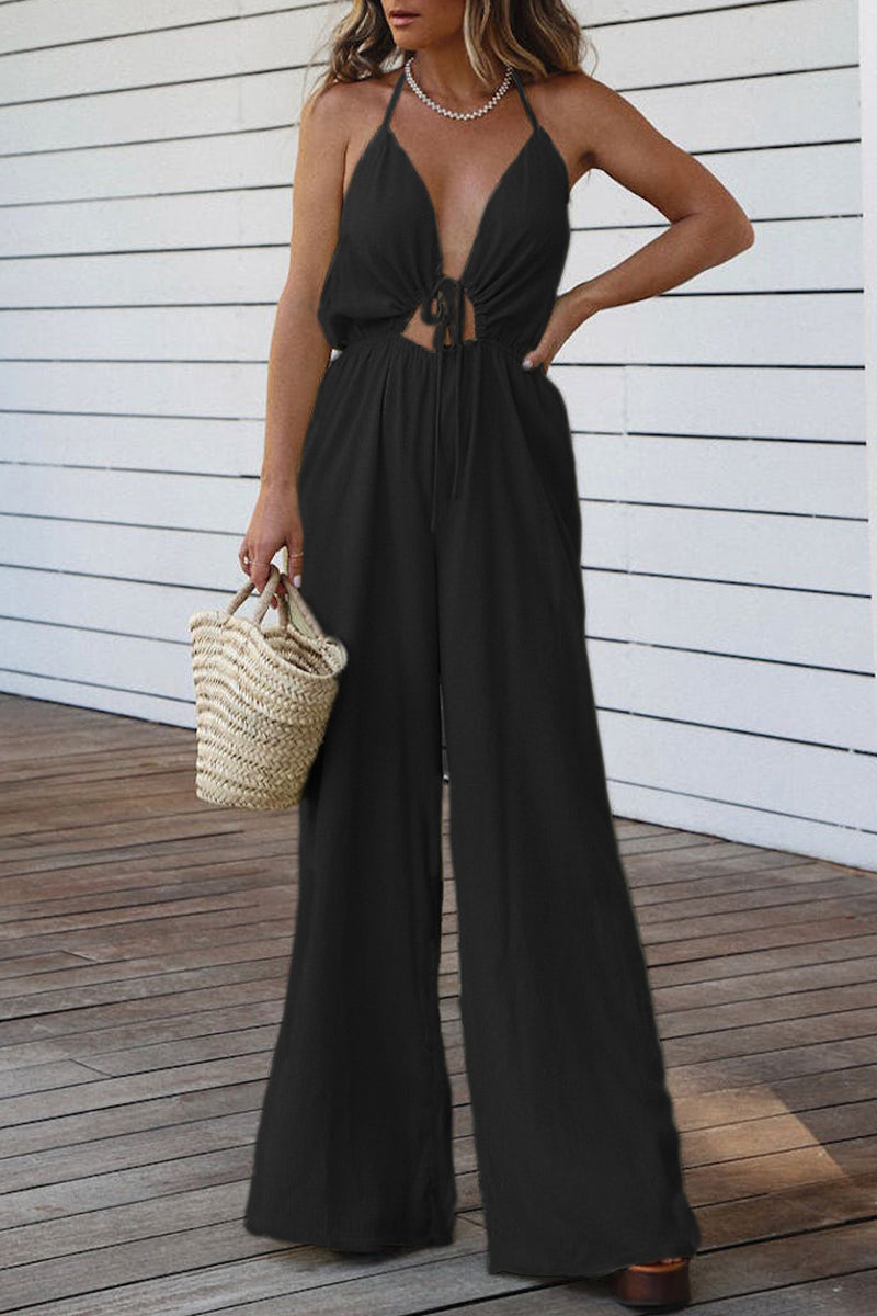CM | Casual Solid Backless V Neck Regular Jumpsuits(3 Colours)