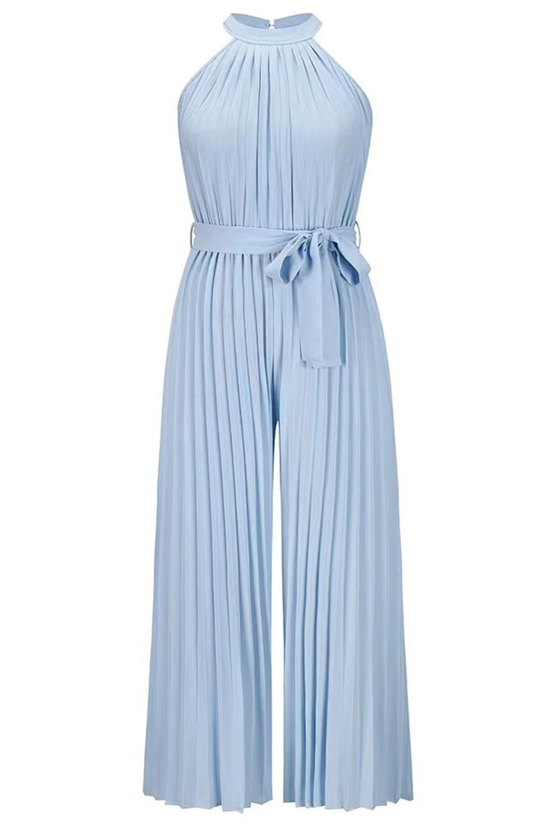 CM | Casual Simplicity Solid Frenulum Pleat Halter Loose Jumpsuits (6 Colores)