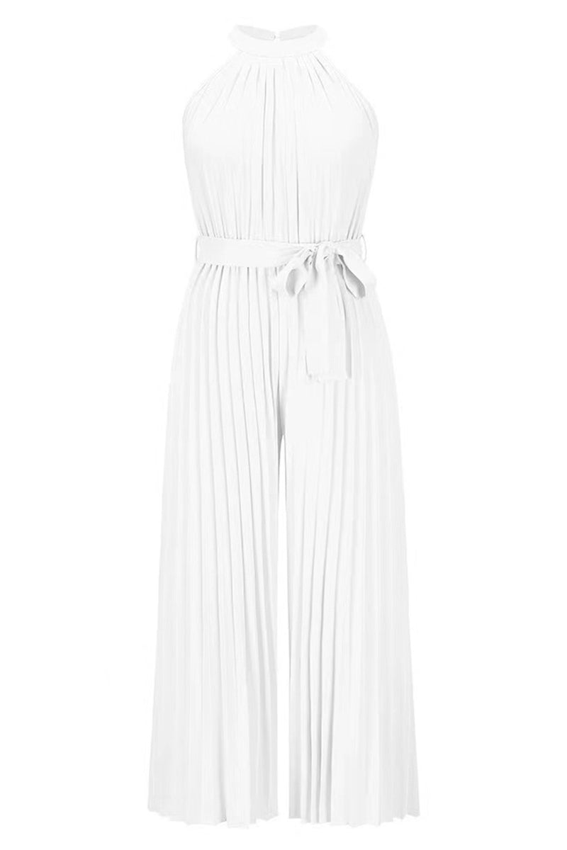 CM | Casual Simplicity Solid Frenulum Pleat Halter Loose Jumpsuits (6 Colores)