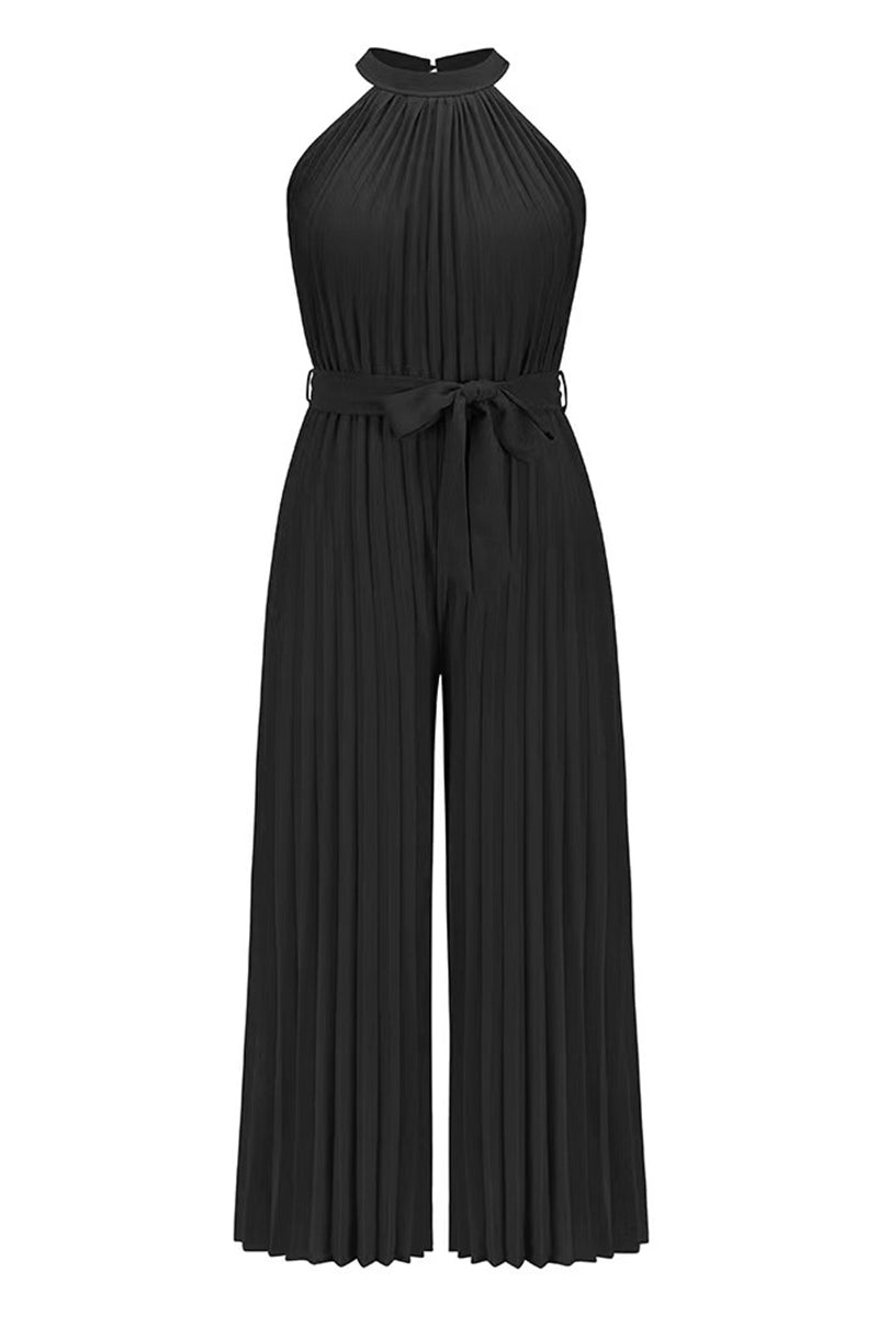 CM | Casual Simplicity Solid Frenulum Pleat Halter Loose Jumpsuits (6 Colores)