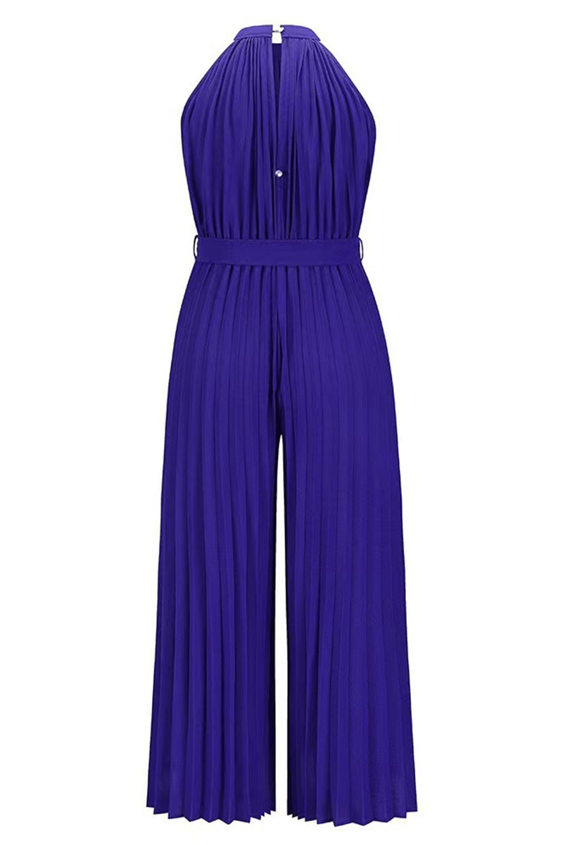 CM | Casual Simplicity Solid Frenulum Pleat Halter Loose Jumpsuits (6 Colores)
