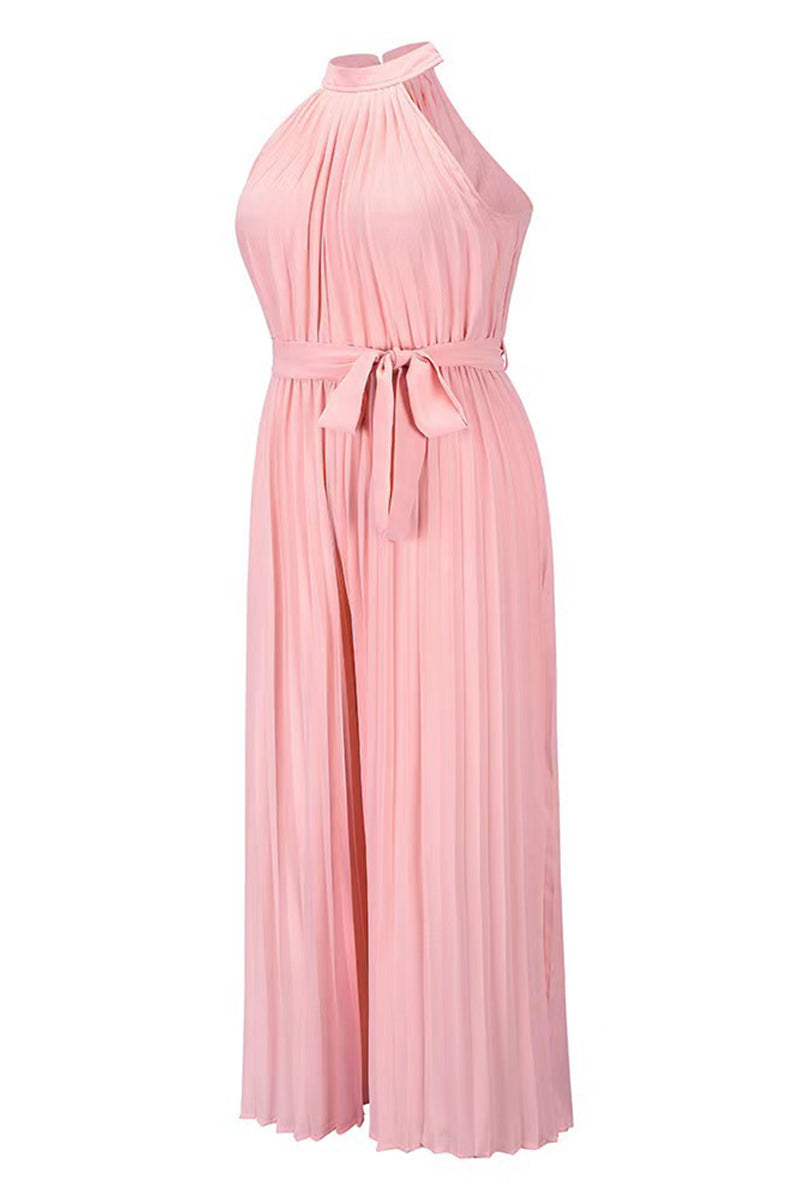 CM | Casual Simplicity Solid Frenulum Pleat Halter Loose Jumpsuits (6 Colores)