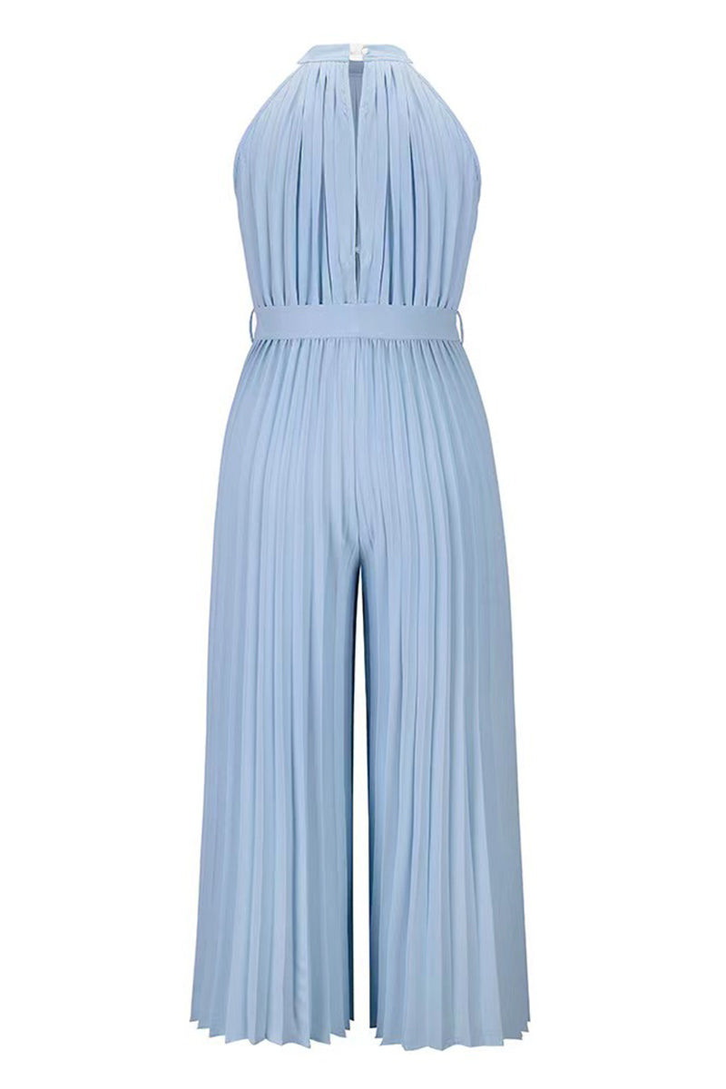 CM | Casual Simplicity Solid Frenulum Pleat Halter Loose Jumpsuits (6 Colores)
