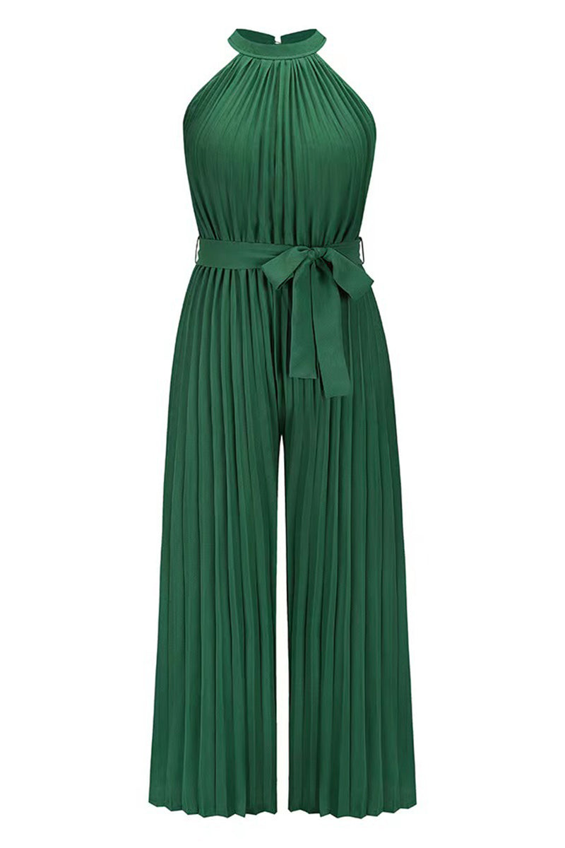 CM | Casual Simplicity Solid Frenulum Pleat Halter Loose Jumpsuits (6 Colores)