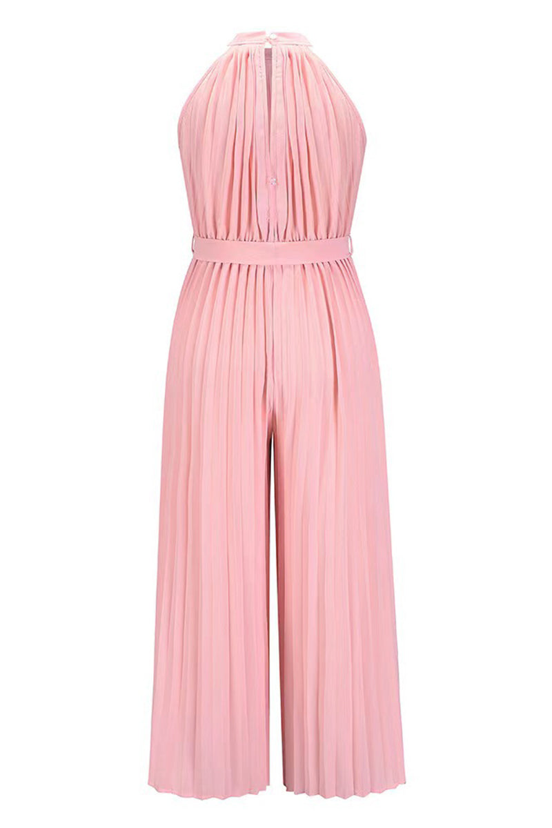 CM | Casual Simplicity Solid Frenulum Pleat Halter Loose Jumpsuits (6 Colores)