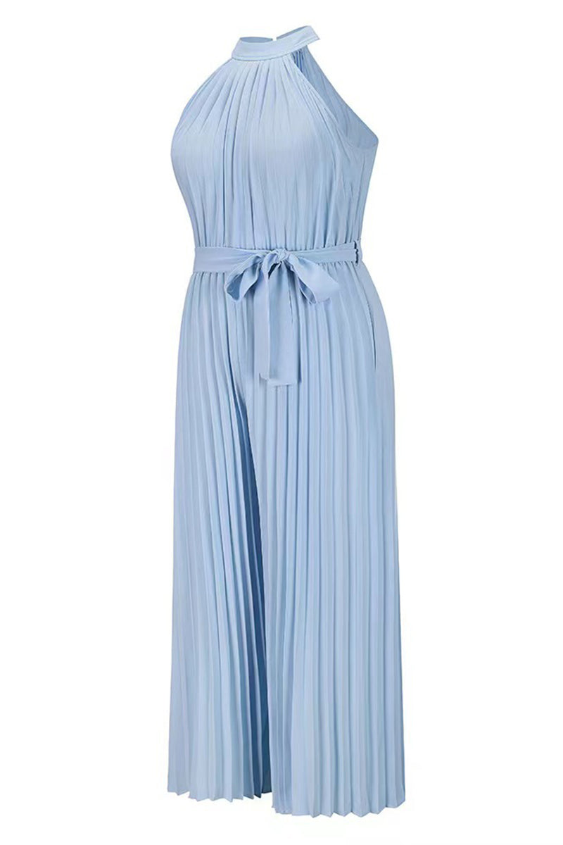 CM | Casual Simplicity Solid Frenulum Pleat Halter Loose Jumpsuits (6 Colores)
