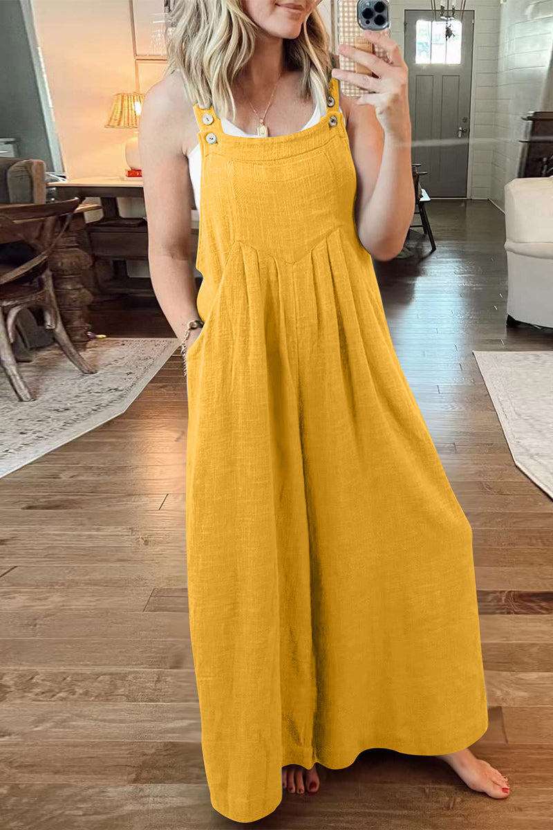 CM | Casual calle sólido bolsillo cuadrado cuello suelto monos (10 colores)