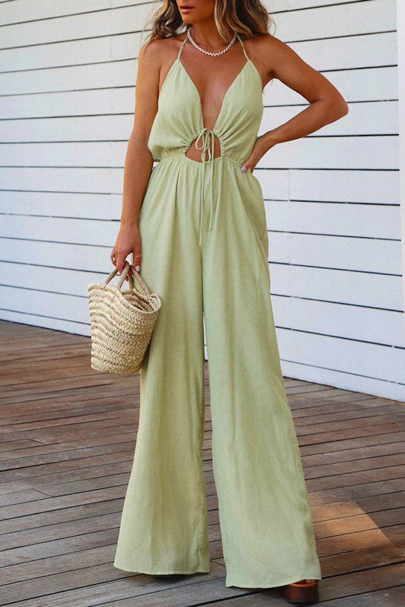 CM | Casual Solid Backless V Neck Regular Jumpsuits(3 Colours)