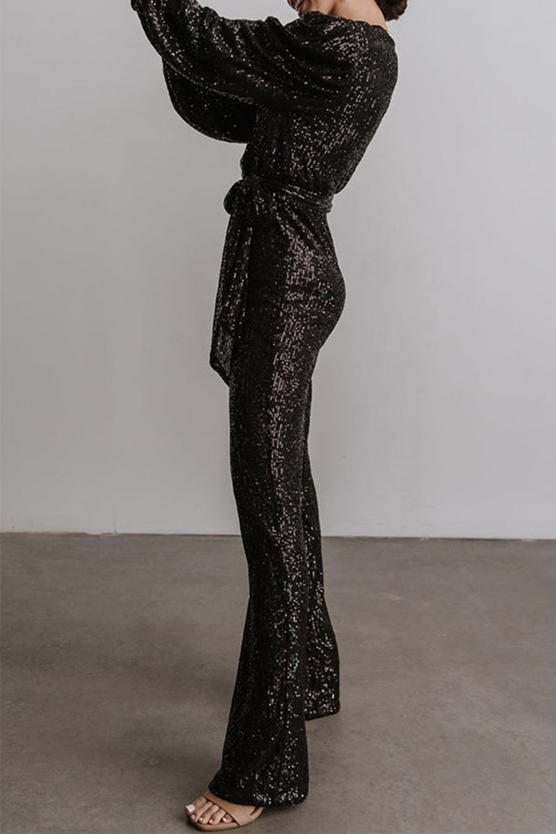 CM | Casual Elegante Sólido Lentejuelas V Cuello Regular Jumpsuits(3 Colours)