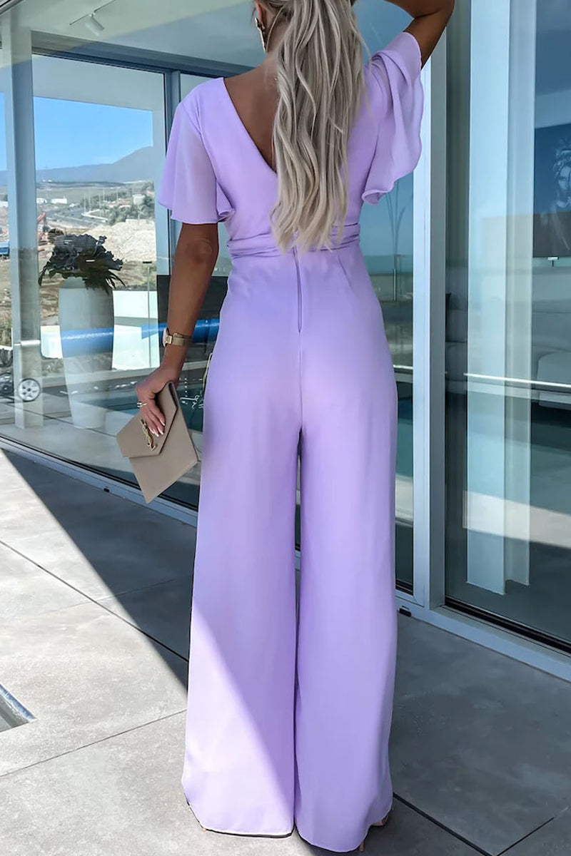 CM | Casual Elegante Color Sólido Cuello en V Regular Jumpsuits