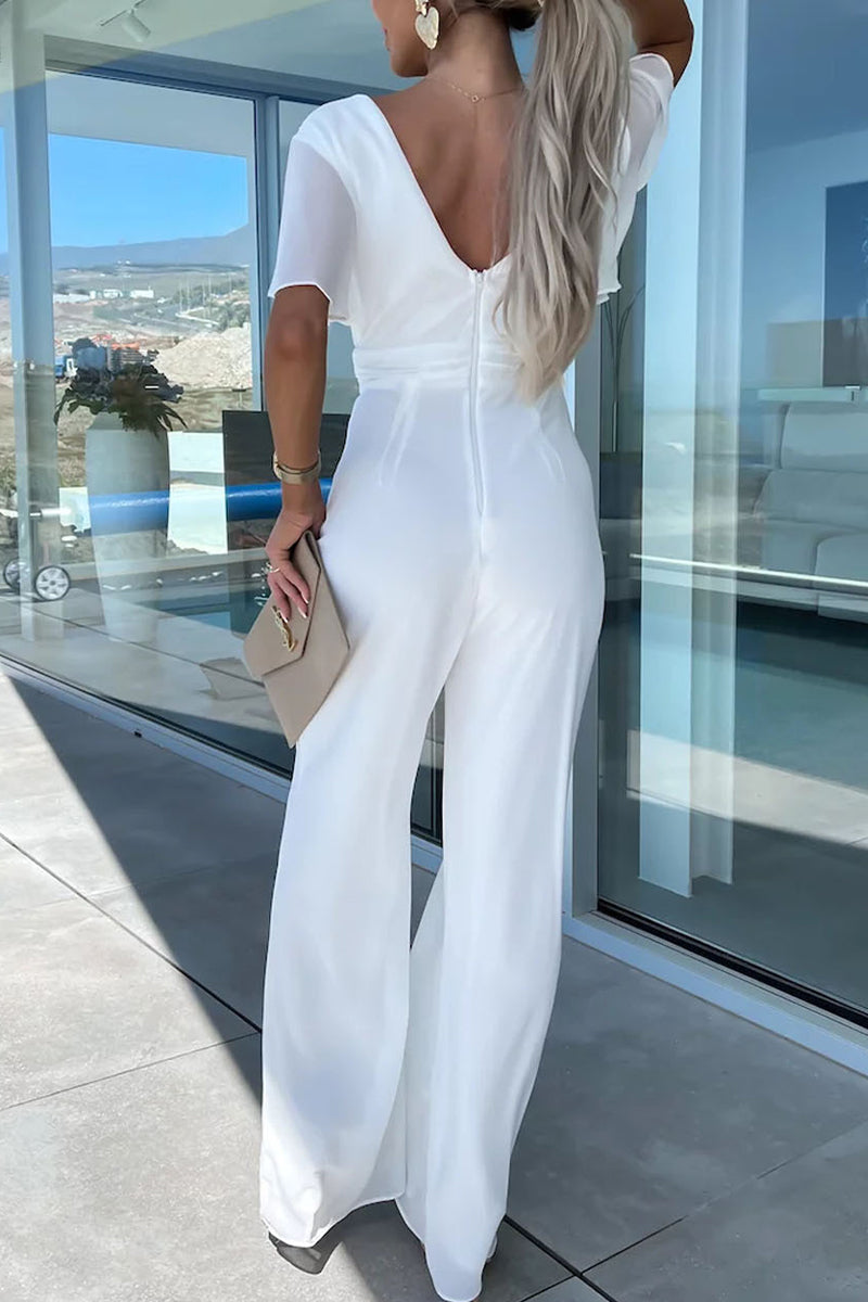 CM | Casual Elegante Color Sólido Cuello en V Regular Jumpsuits