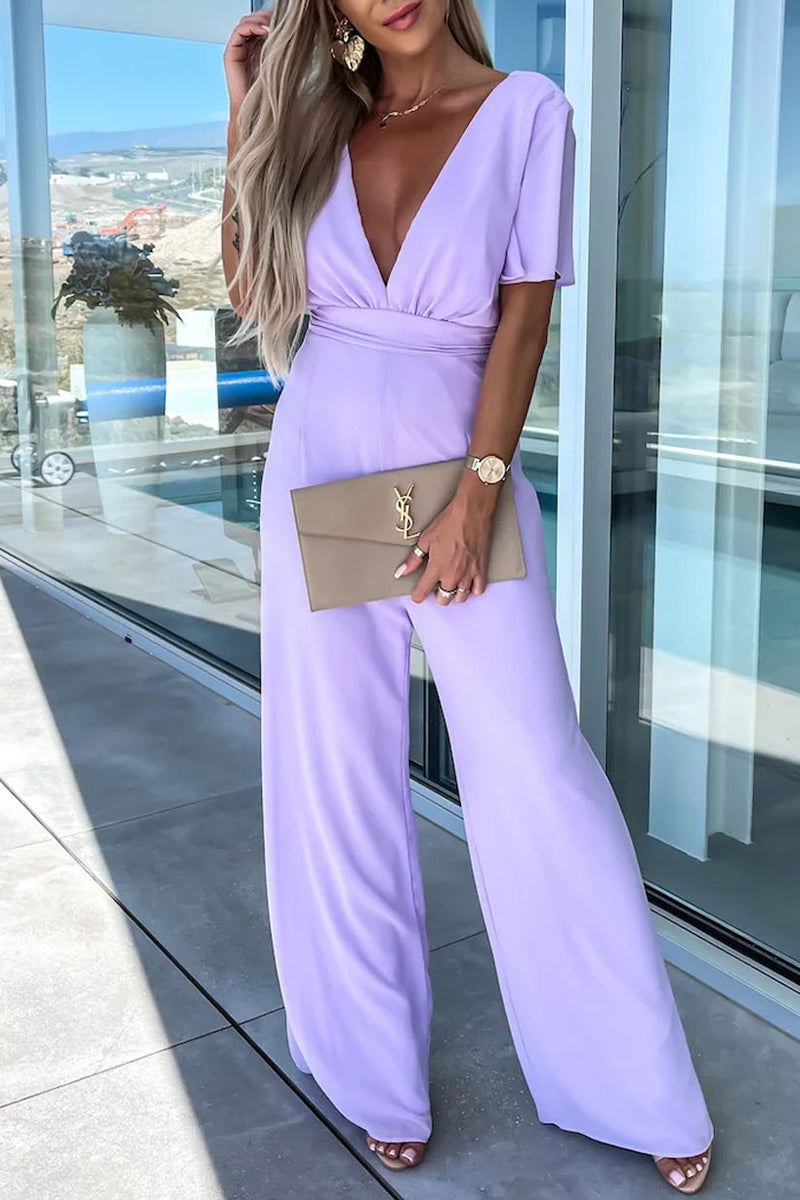 CM | Casual Elegante Color Sólido Cuello en V Regular Jumpsuits