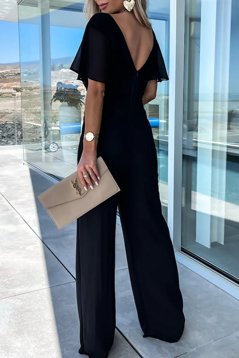 CM | Casual Elegante Color Sólido Cuello en V Regular Jumpsuits