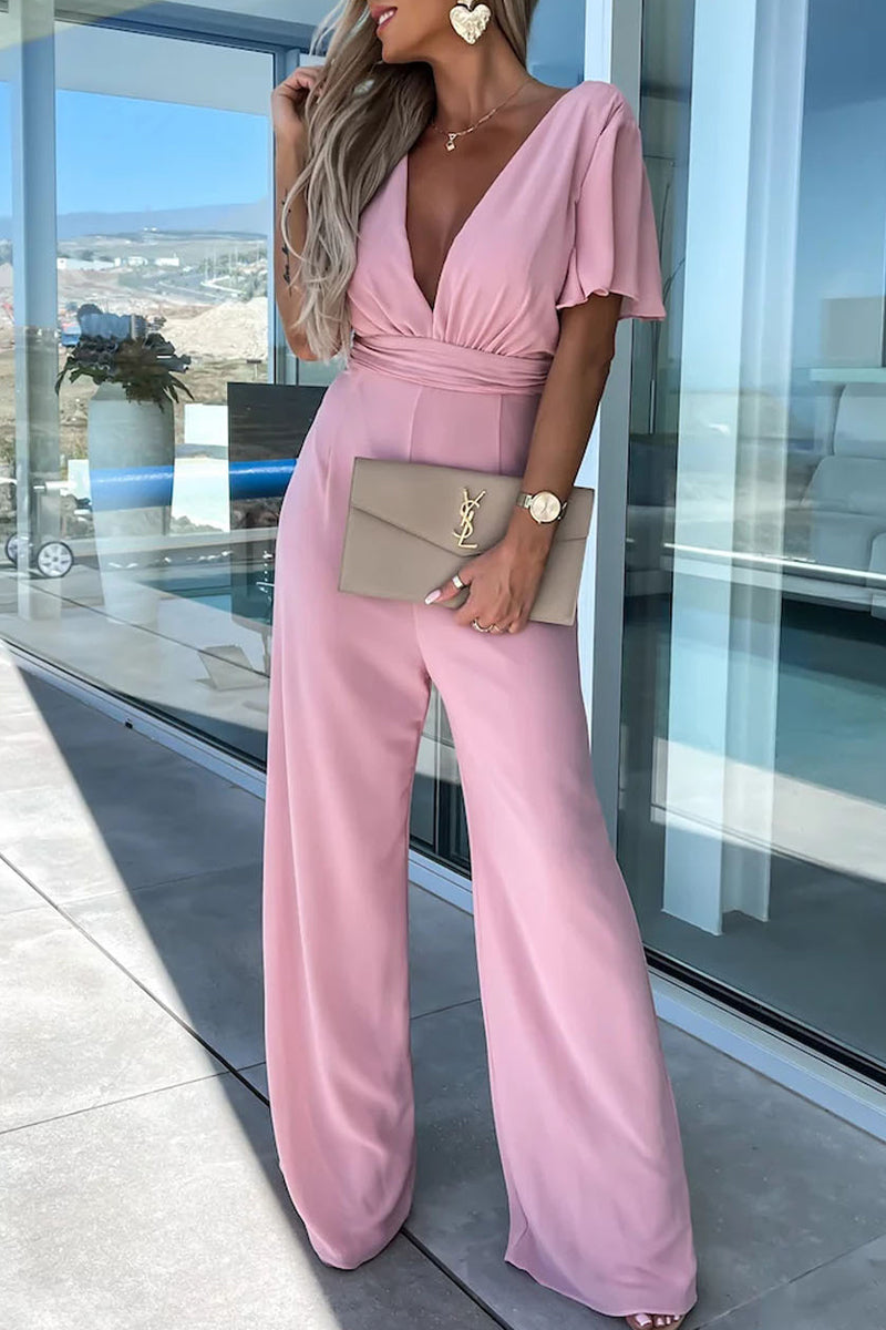 CM | Casual Elegante Color Sólido Cuello en V Regular Jumpsuits
