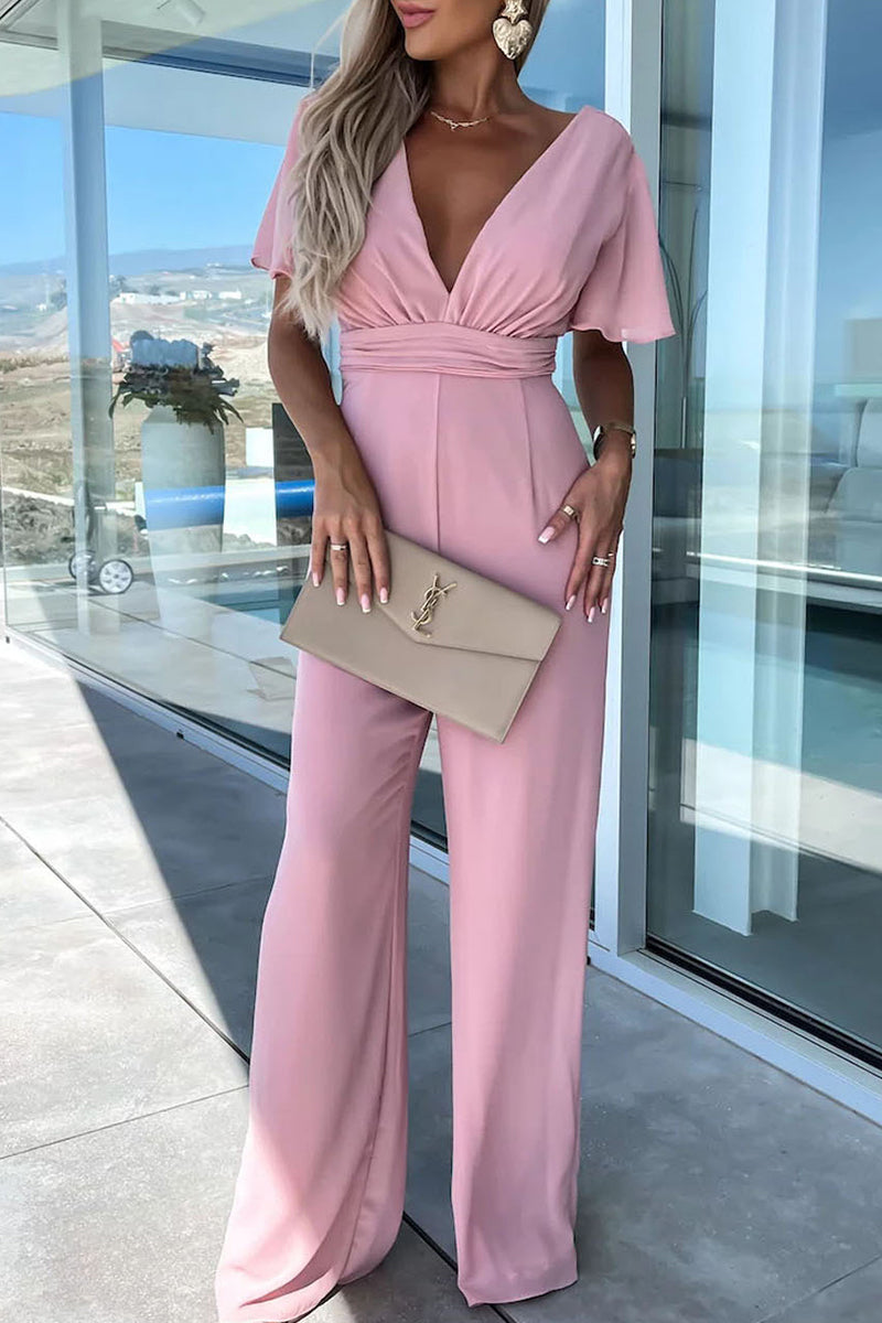 CM | Casual Elegante Color Sólido Cuello en V Regular Jumpsuits