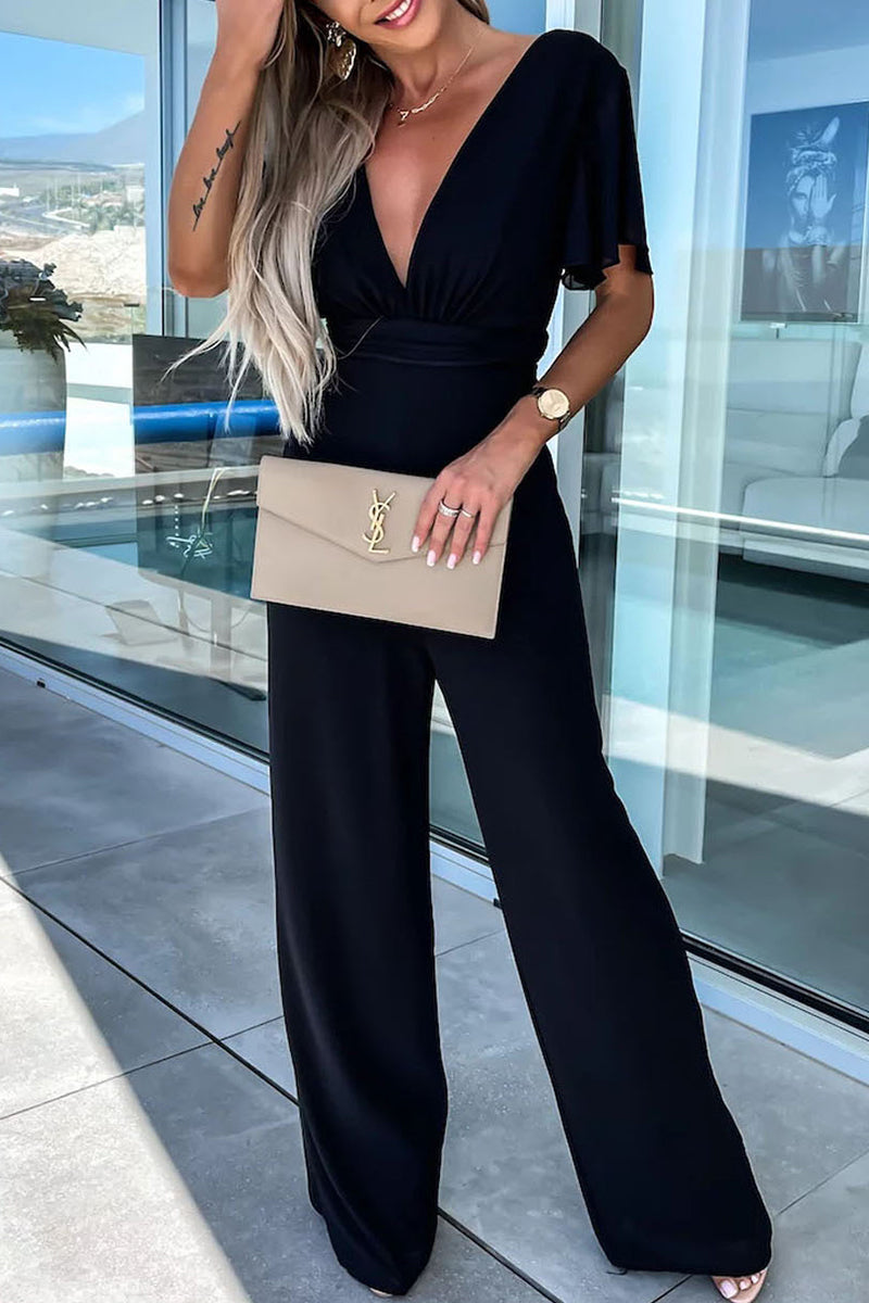 CM | Casual Elegante Color Sólido Cuello en V Regular Jumpsuits