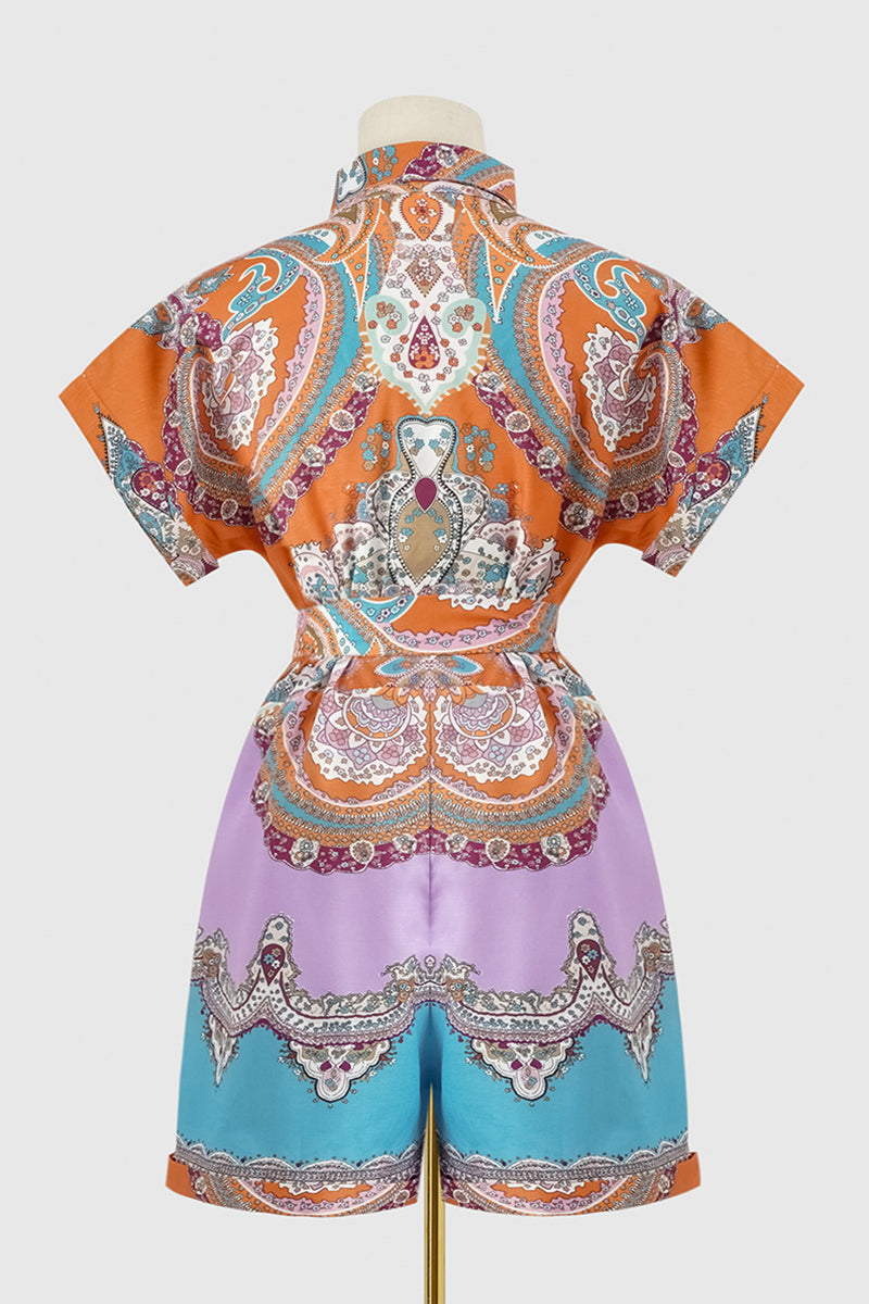 CM | Casual College National Totem Print Patchwork Frenulum O Neck Loose Jumpsuits (3 Colores)