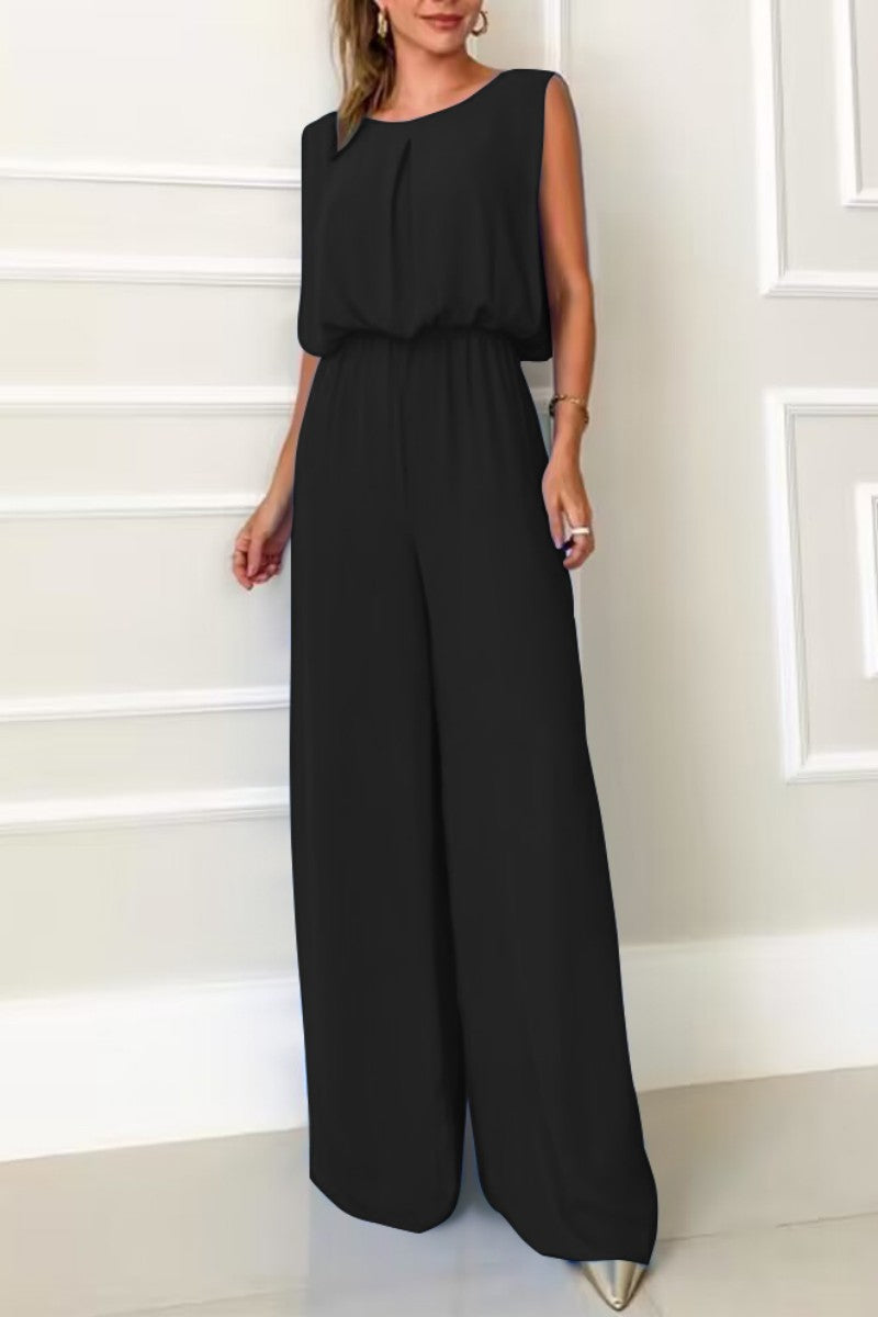 CM | Casual Solid Backless O Neck Regular Jumpsuits