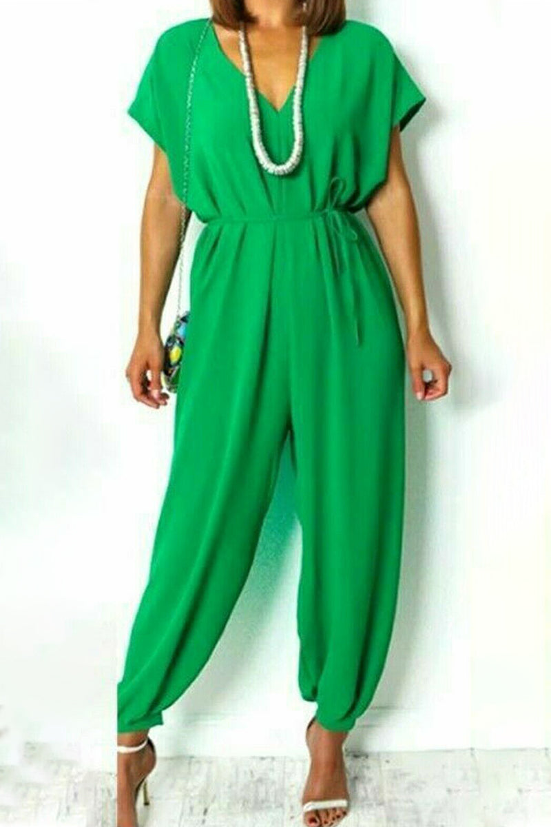 CM | Casual Simplicity Solid Frenulum V Neck Loose Jumpsuits (11 Colores)