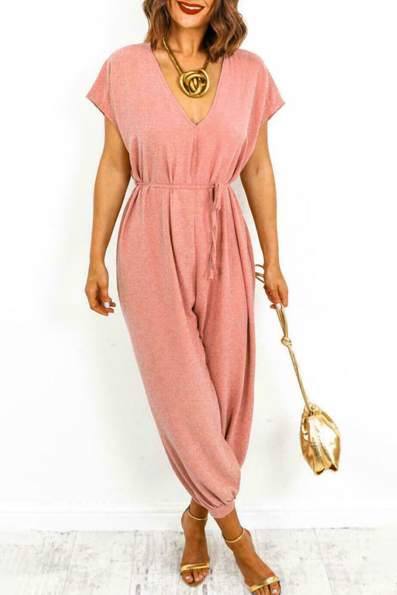 CM | Casual Simplicity Solid Frenulum V Neck Loose Jumpsuits (11 Colores)