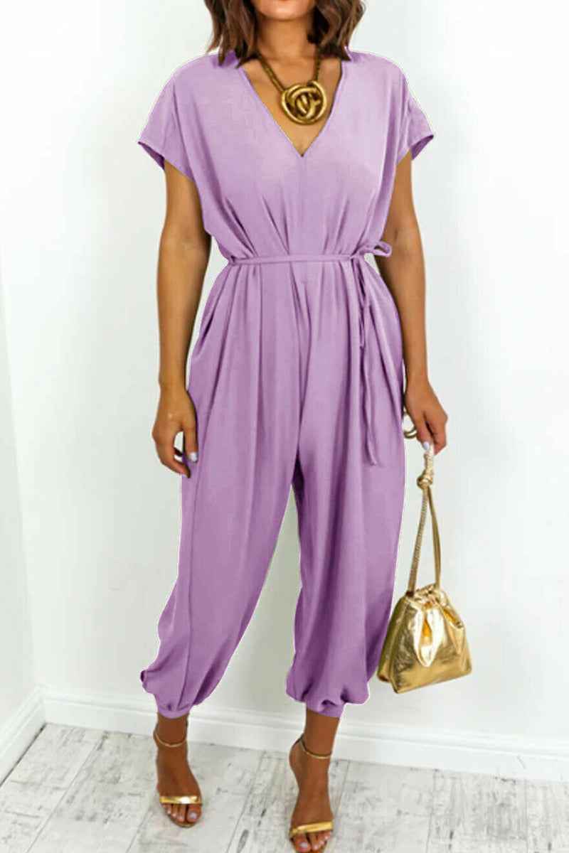 CM | Casual Simplicity Solid Frenulum V Neck Loose Jumpsuits (11 Colores)