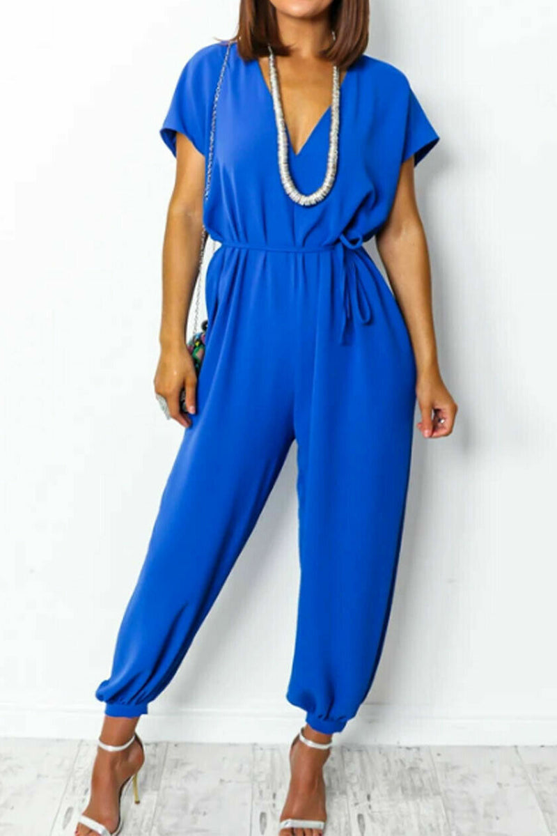 CM | Casual Simplicity Solid Frenulum V Neck Loose Jumpsuits (11 Colores)