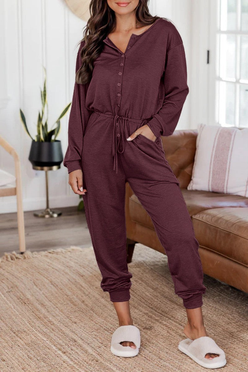 CM | Casual Solid Patchwork V Neck Regular Jumpsuits