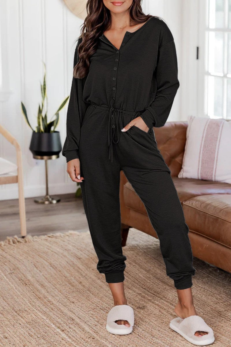 CM | Casual Solid Patchwork V Neck Regular Jumpsuits