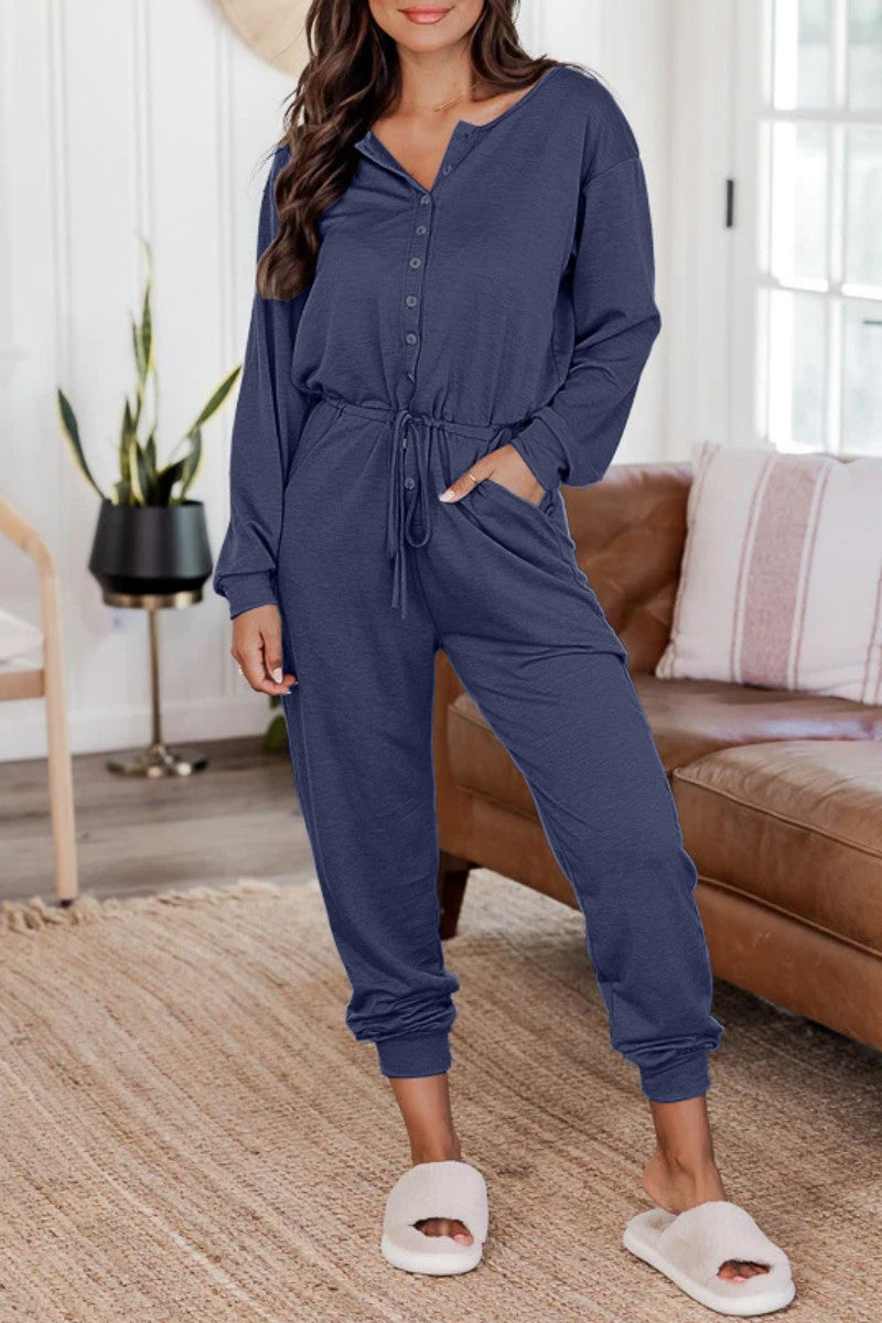 CM | Casual Solid Patchwork V Neck Regular Jumpsuits