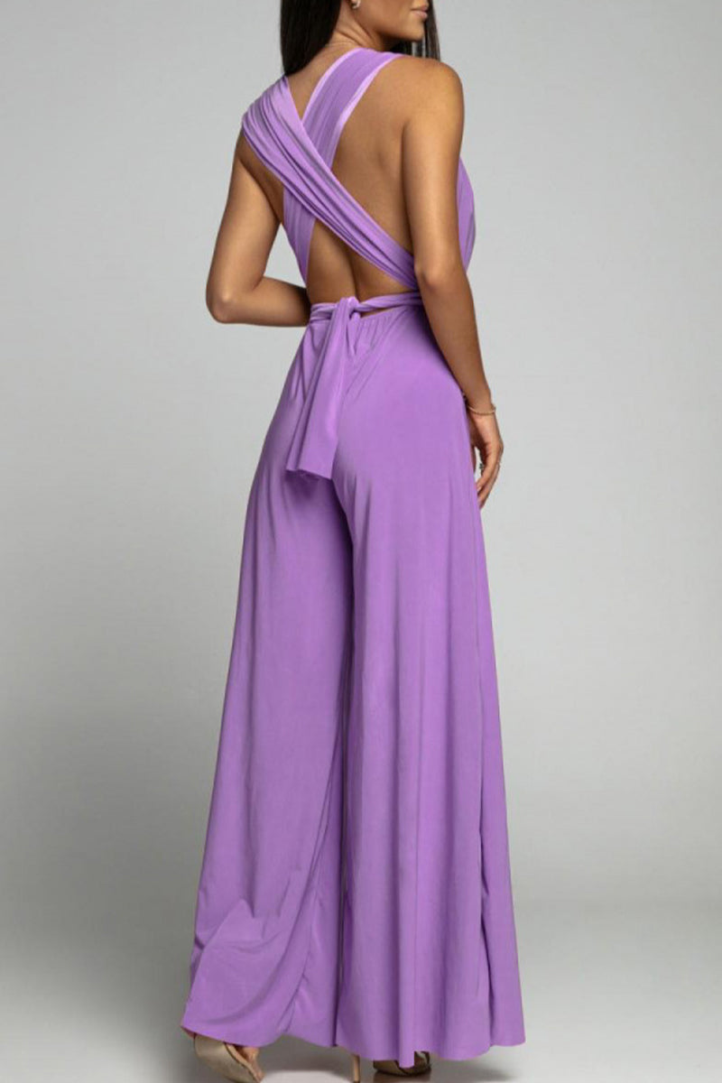 CM | Casual Elegante Solid Backless Cross Strap V Neck Jumpsuits(4 Colours)