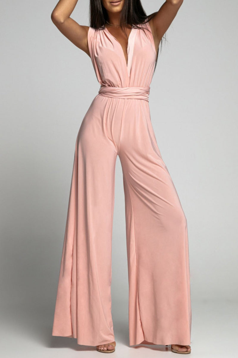 CM | Casual Elegante Solid Backless Cross Strap V Neck Jumpsuits(4 Colours)