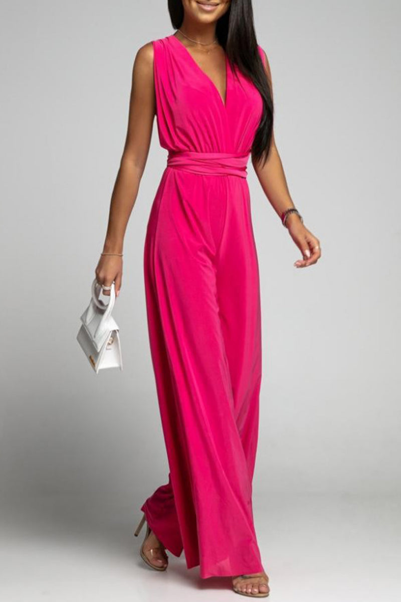 CM | Casual Elegante Solid Backless Cross Strap V Neck Jumpsuits(4 Colours)