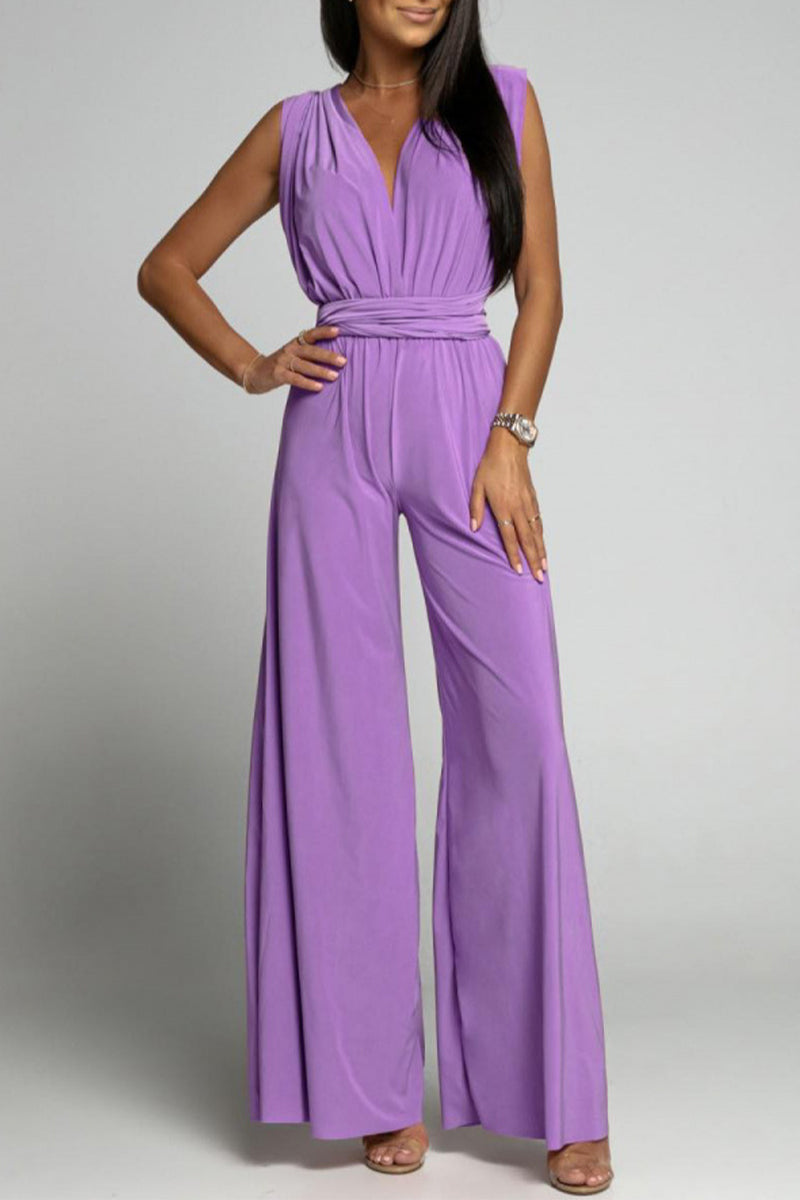 CM | Casual Elegante Solid Backless Cross Strap V Neck Jumpsuits(4 Colours)