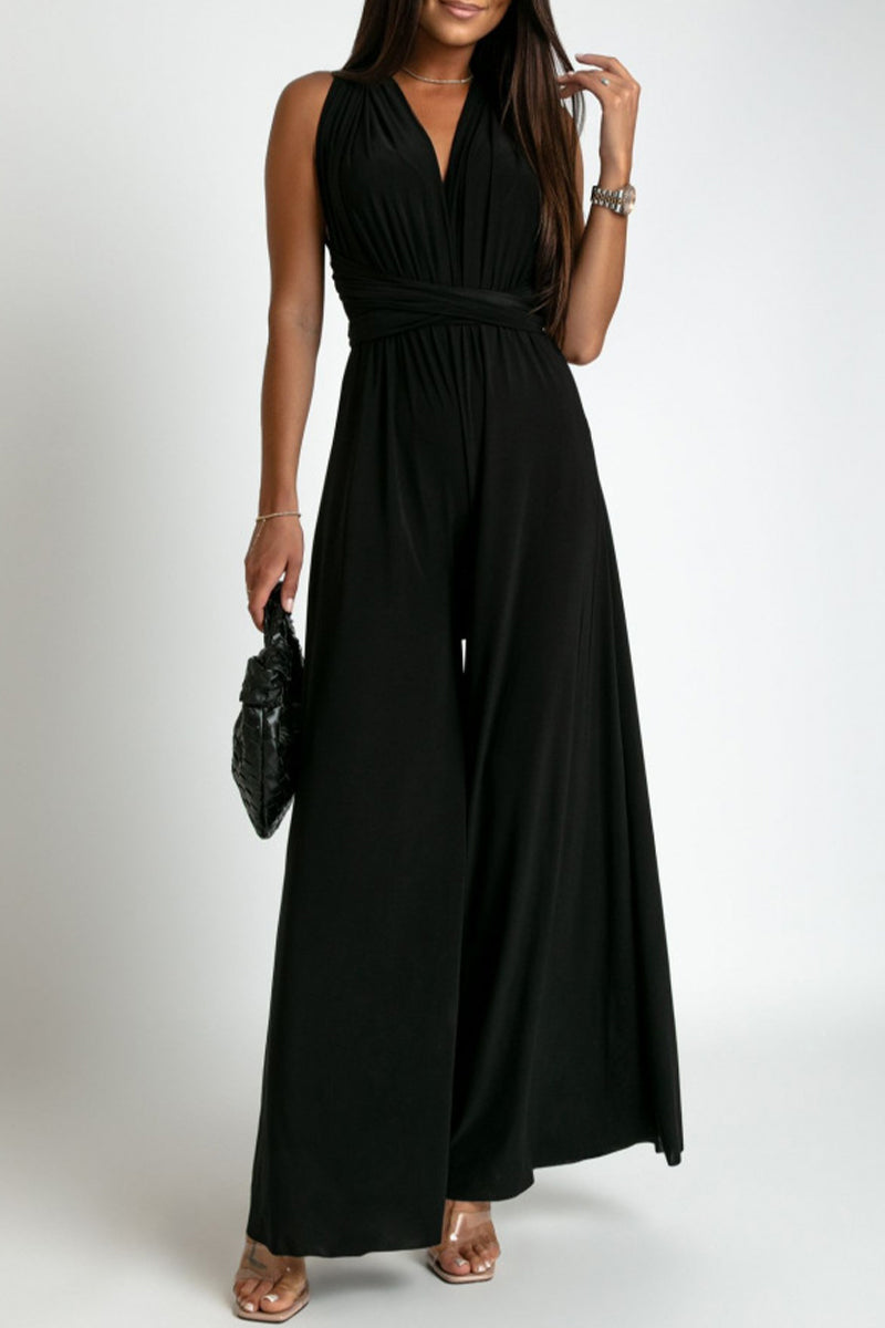 CM | Casual Elegante Solid Backless Cross Strap V Neck Jumpsuits(4 Colours)