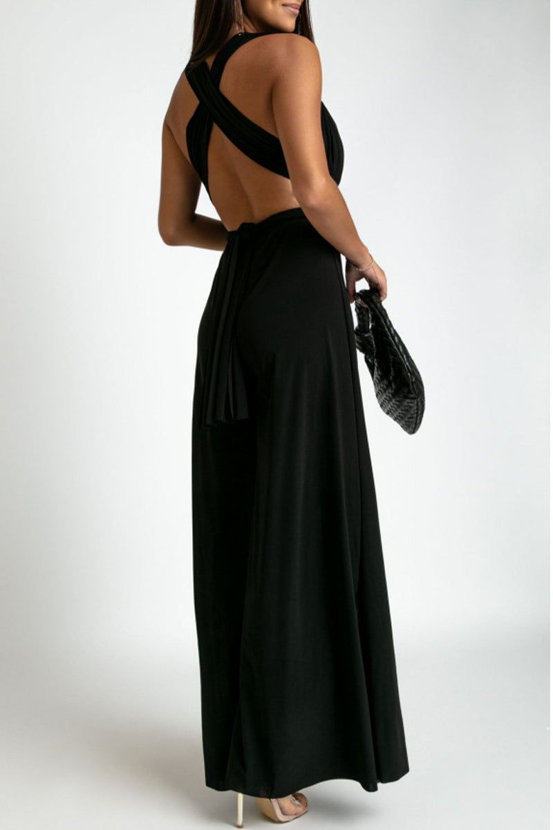 CM | Casual Elegante Solid Backless Cross Strap V Neck Jumpsuits(4 Colours)