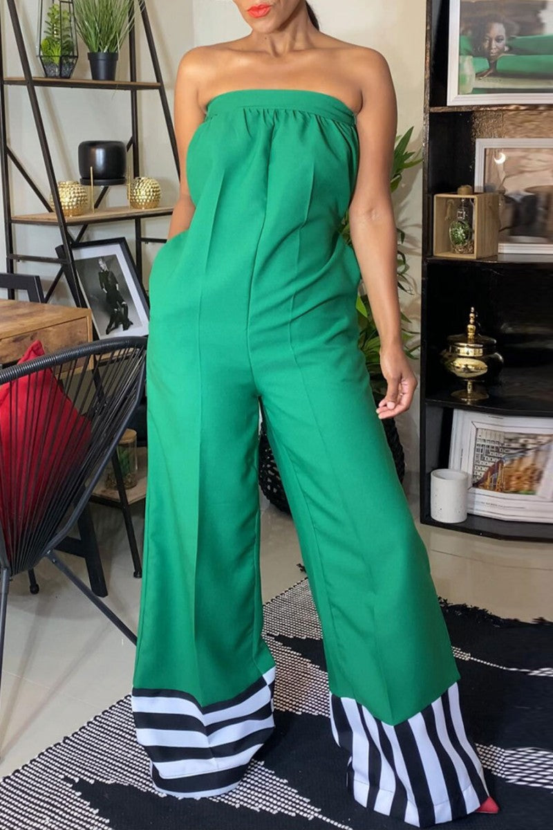 CM | Casual Solid Patchwork Backless Strapless Regular Jumpsuits
