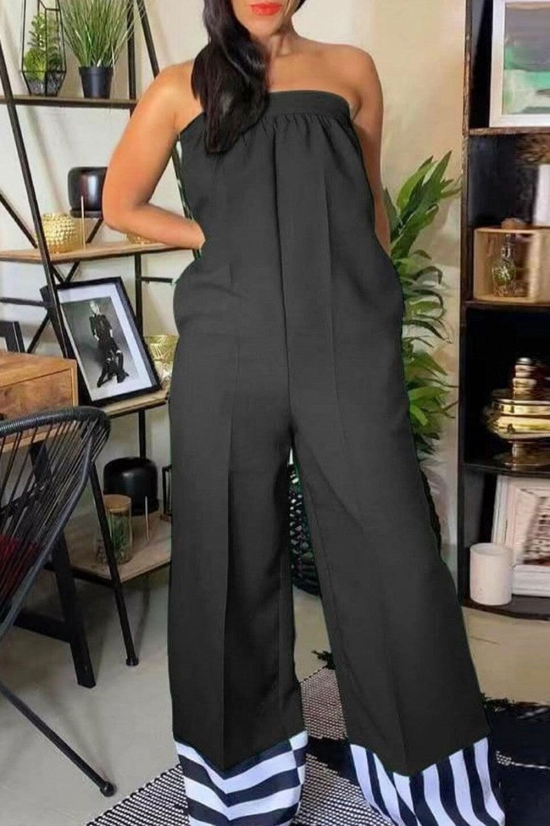 CM | Casual Solid Patchwork Backless Strapless Regular Jumpsuits
