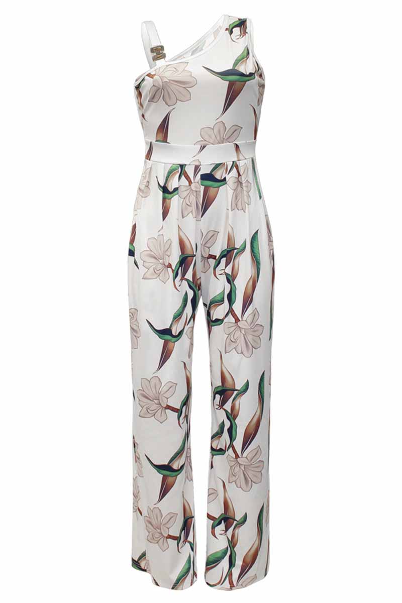 CM | Casual Print Patchwork Asymmetric Collar Jumpsuits