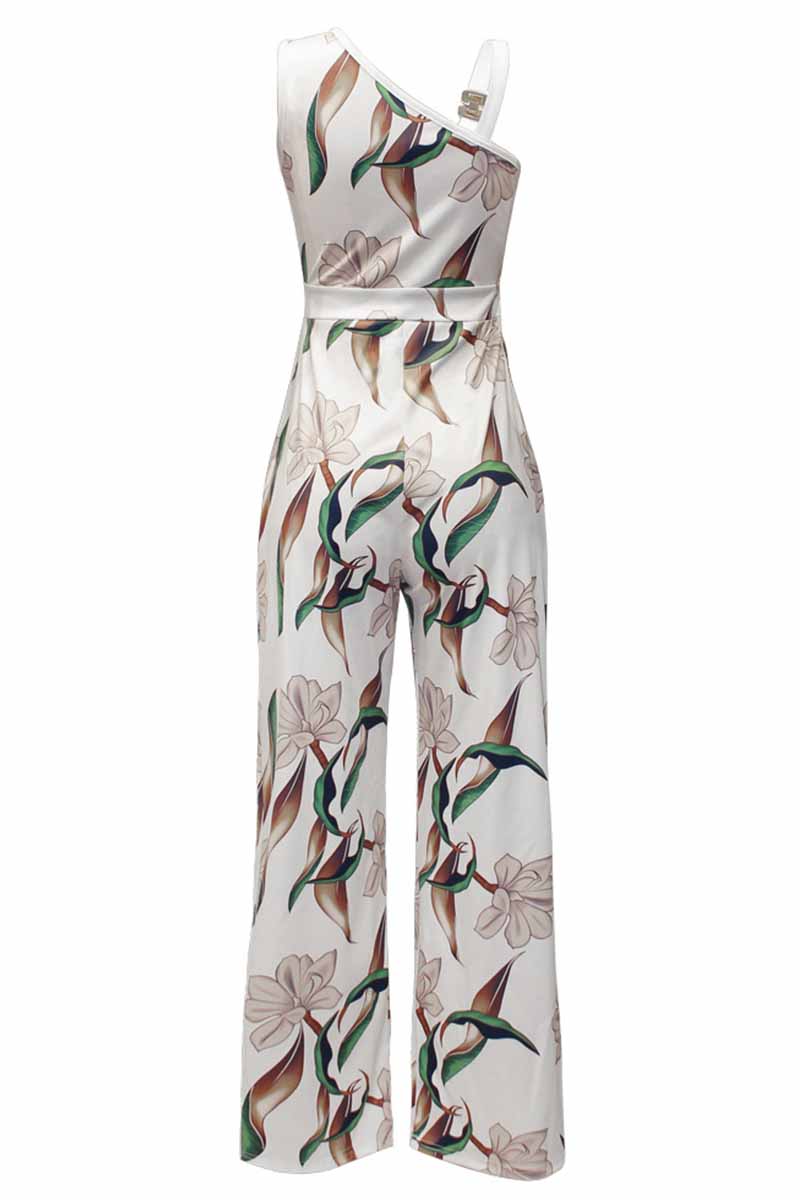CM | Casual Print Patchwork Asymmetric Collar Jumpsuits