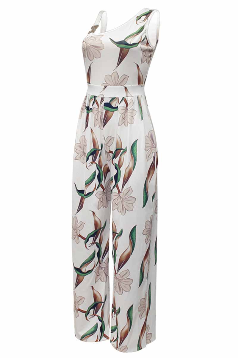 CM | Casual Print Patchwork Asymmetric Collar Jumpsuits