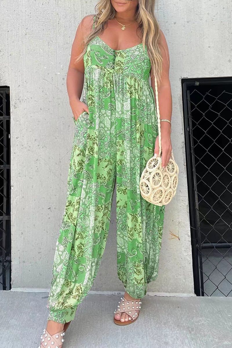 CM | Casual Floral Bolsillo Cuello en V Monos Sueltos
